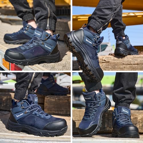 Xyldra Waterproof Steel Toe Boots for Men Wide Width Non Slip Work Boots Lightweight Slip Resistant Safety Shoes Indestructible Construction Composite Toe SneakersBlueW 39 - Image 3