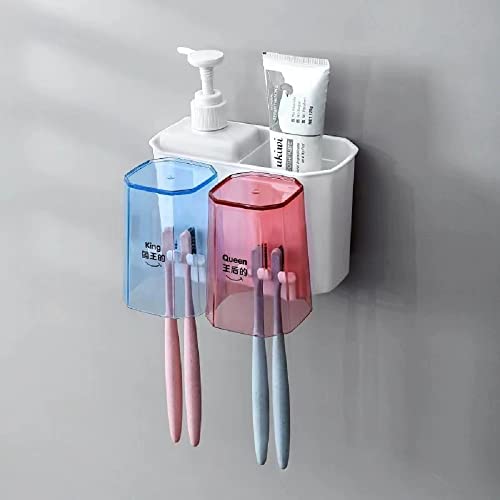 LXOICE Plastic Toothbrush Holder Wall Mounted, Toothbrush Holders for Bathroom, Brush Holder for Bathroom Wall Mounted, Bathroom Organizer (2 Cup, White) - Image 1
