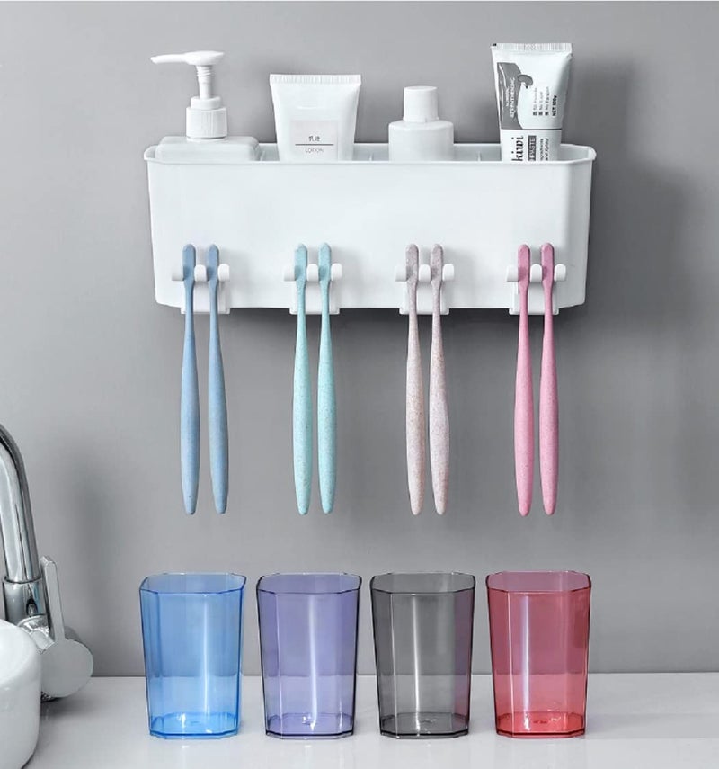 LXOICE Plastic Toothbrush Holder Wall Mounted, Toothbrush Holders for Bathroom, Brush Holder for Bathroom Wall Mounted, Bathroom Organizer (2 Cup, White) - Image 4