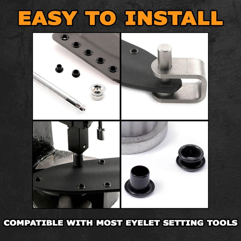 HolsterSmith [100 Pack] Black Coated Eyelets - (#8-6 Length) - (1/4 in. Diameter) - (USA Made) - Rivets for DIY Kydex Holsters, Leather Shoes, and Canvas Cloth - Image 5