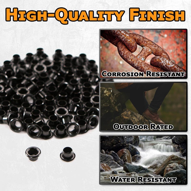 HolsterSmith [100 Pack] Black Coated Eyelets - (#8-6 Length) - (1/4 in. Diameter) - (USA Made) - Rivets for DIY Kydex Holsters, Leather Shoes, and Canvas Cloth - Image 4