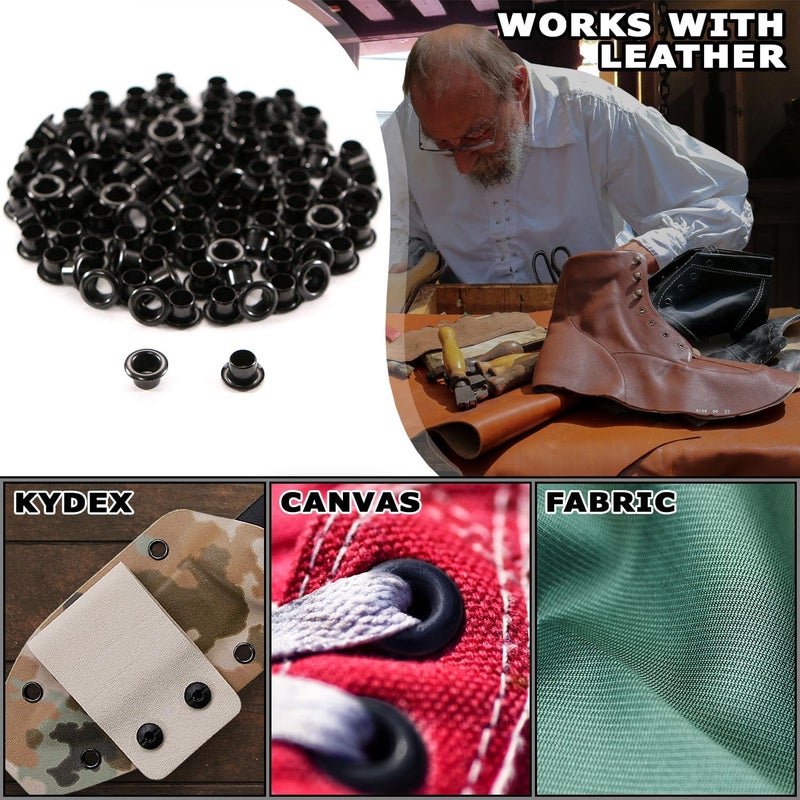HolsterSmith [100 Pack] Black Coated Eyelets - (#8-6 Length) - (1/4 in. Diameter) - (USA Made) - Rivets for DIY Kydex Holsters, Leather Shoes, and Canvas Cloth - Image 2