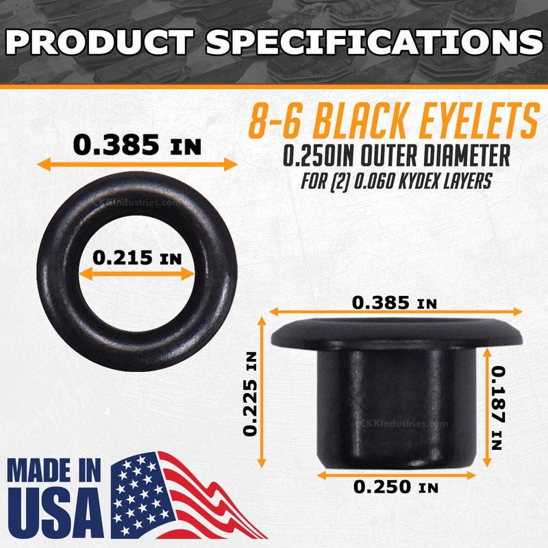 HolsterSmith [100 Pack] Black Coated Eyelets - (#8-6 Length) - (1/4 in. Diameter) - (USA Made) - Rivets for DIY Kydex Holsters, Leather Shoes, and Canvas Cloth - Image 3