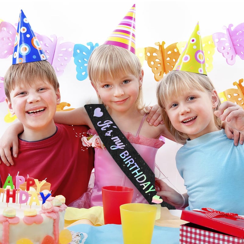 Vuzvuv It'S My Birthday Sash For Women  Girls  Men - Glitter With Foil Letters For Party Decor - Iridescent Black  Middle - Image 4