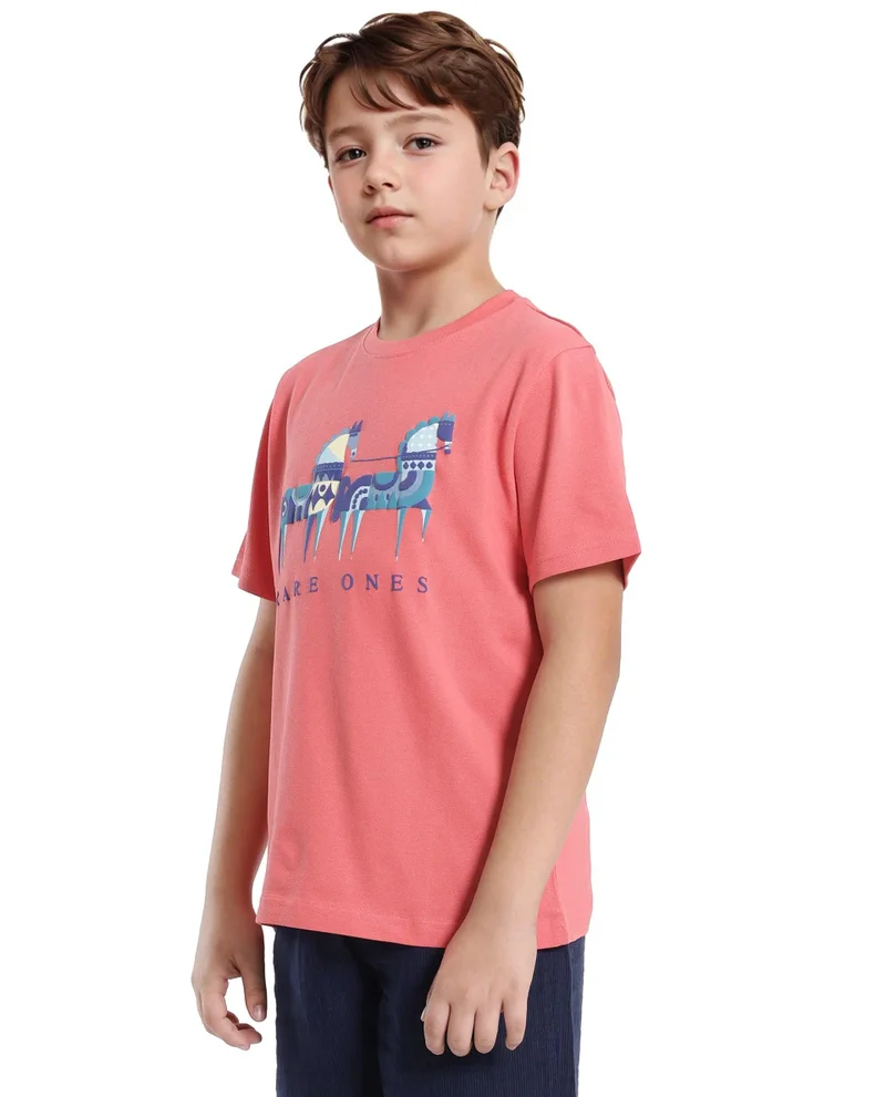 Rare Ones Rare Ones Kids Carno Peach Cotton Fabric Half Sleeves Crew Neck Graphic Print T-Shirt