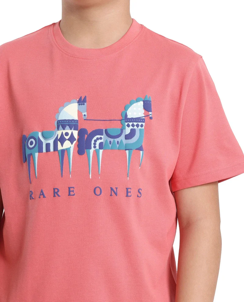Rare Ones Rare Ones Kids Carno Peach Cotton Fabric Half Sleeves Crew Neck Graphic Print T-Shirt