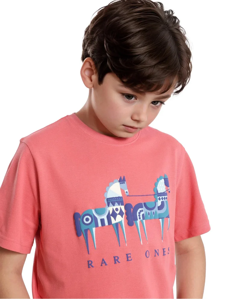 Rare Ones Rare Ones Kids Carno Peach Cotton Fabric Half Sleeves Crew Neck Graphic Print T-Shirt
