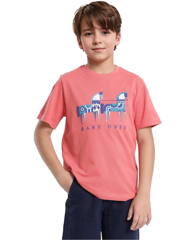 Rare Ones Rare Ones Kids Carno Peach Cotton Fabric Half Sleeves Crew Neck Graphic Print T-Shirt