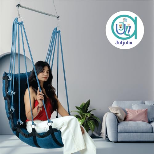 JULJULIA Swing for Balcony Comfortable Cotton Swing Relaxing Jhula for Adults for Home Indoor Outdoor Hanging Seat for Apartment Patio Terrace Garden- 200 kg Weight Capacity - JJ Low K SEA Green - Image 2