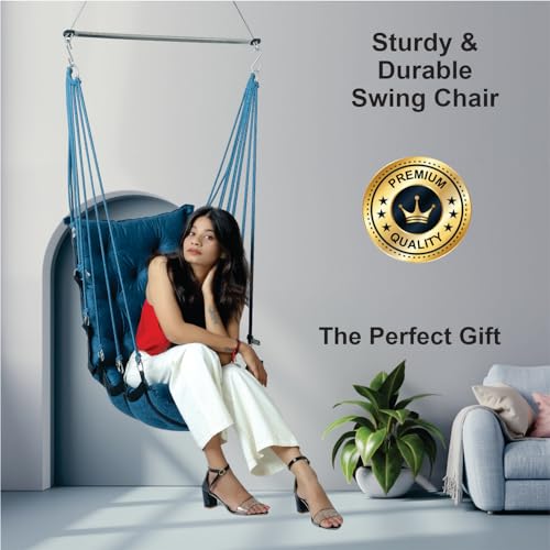 JULJULIA Swing for Balcony Comfortable Cotton Swing Relaxing Jhula for Adults for Home Indoor Outdoor Hanging Seat for Apartment Patio Terrace Garden- 200 kg Weight Capacity - JJ Low K SEA Green - Image 4
