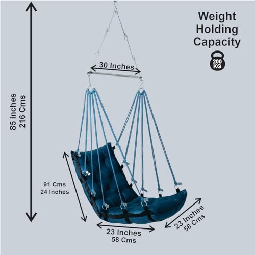JULJULIA Swing for Balcony Comfortable Cotton Swing Relaxing Jhula for Adults for Home Indoor Outdoor Hanging Seat for Apartment Patio Terrace Garden- 200 kg Weight Capacity - JJ Low K SEA Green - Image 3