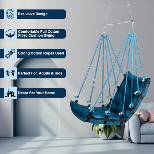 JULJULIA Swing for Balcony Comfortable Cotton Swing Relaxing Jhula for Adults for Home Indoor Outdoor Hanging Seat for Apartment Patio Terrace Garden- 200 kg Weight Capacity - JJ Low K SEA Green - Image 5