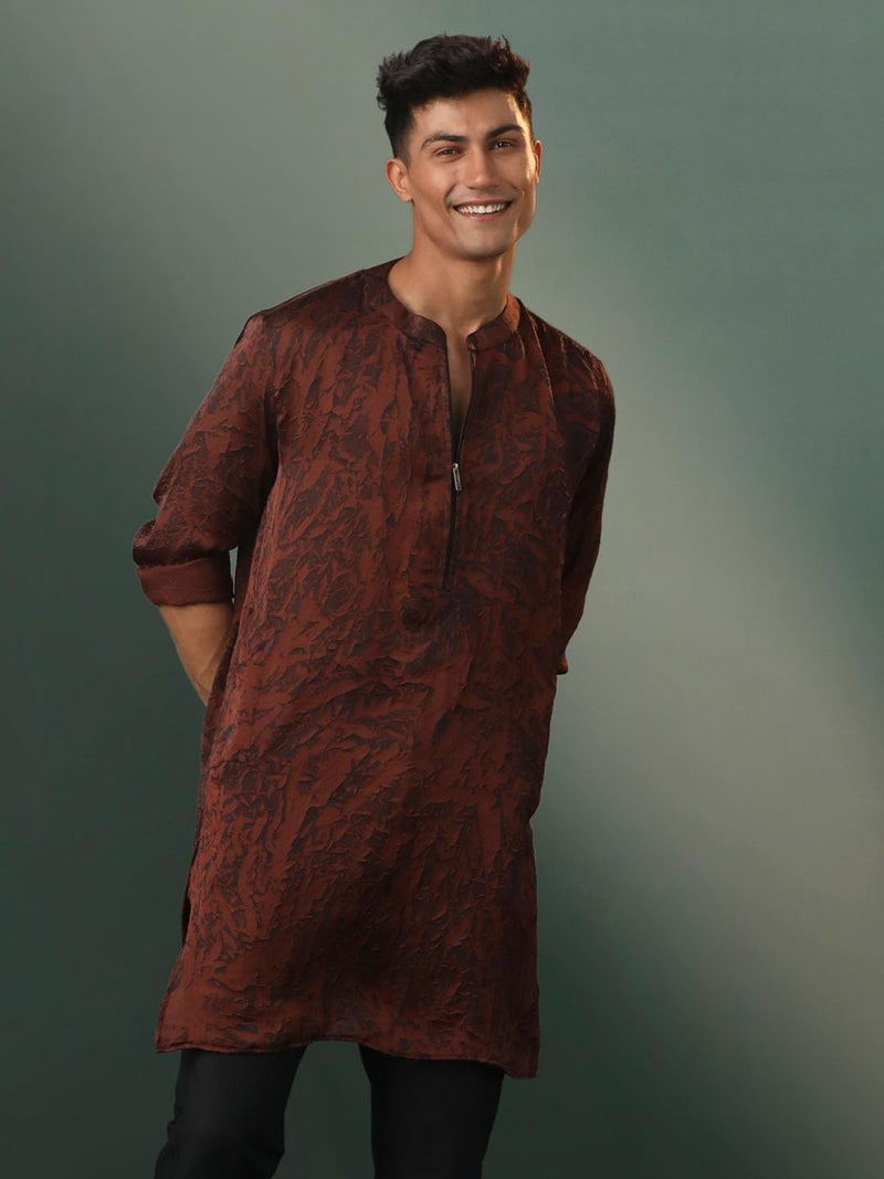 VASTRAMAY Men's Coffe Cotton Blend Kurta_VASMK310CO_36 - Image 3