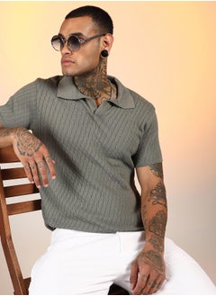 كامبوس سوترا Men's Ash Grey Rhombus-Knit Polo T-Shirt  - Image 1