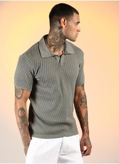 كامبوس سوترا Men's Ash Grey Rhombus-Knit Polo T-Shirt  - Image 3