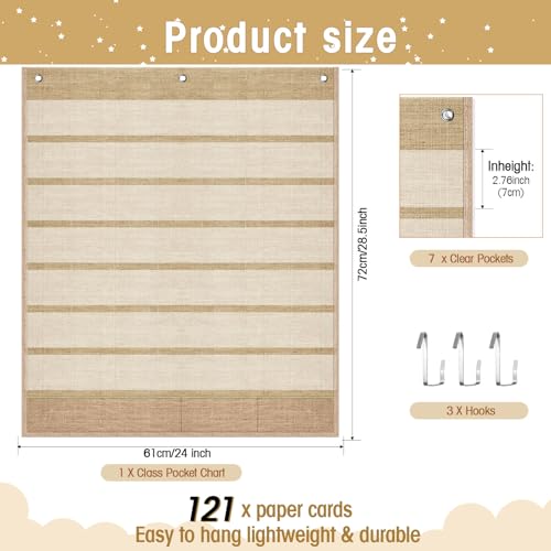 Sinload Classroom Calendar Pocket Chart Set Calendar Bulletin Board Set Seasons Festival Weather Pocket Chart for Classroom Decoration Back to School Supplies(Modern Boho 2,Linen Color) - Image 3