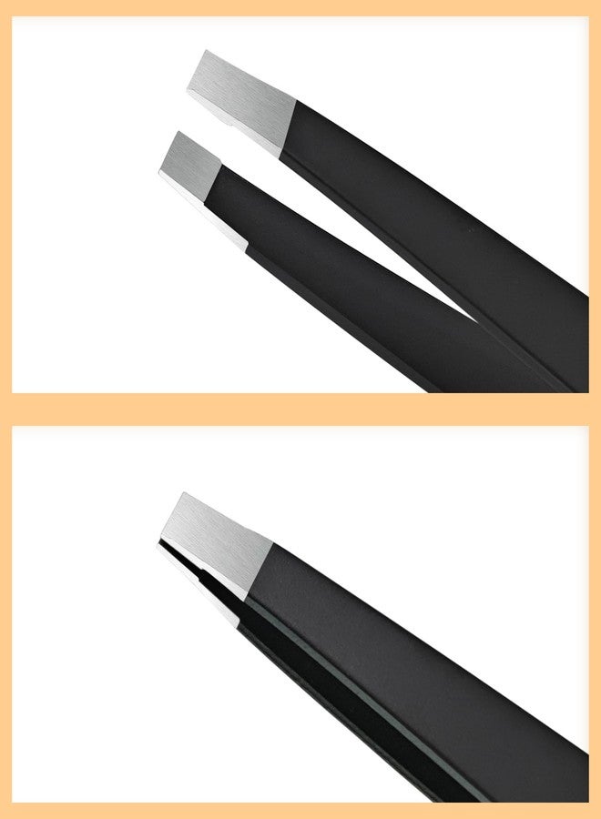Ryidkcs Professional Tweezer Set for Eyebrows, Dual-Tip Design for Facial & Ingrown Hair Removal, Slant and Pointed Tip Precision Grooming Tools for Women/Men, Stainless Steel with Case - Black - Image 2