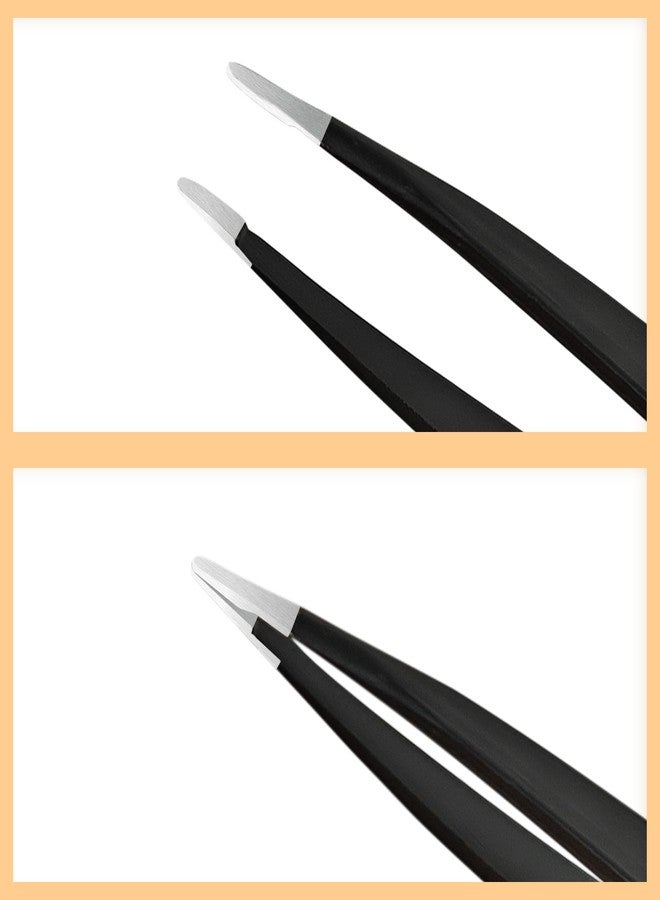 Ryidkcs Professional Tweezer Set for Eyebrows, Dual-Tip Design for Facial & Ingrown Hair Removal, Slant and Pointed Tip Precision Grooming Tools for Women/Men, Stainless Steel with Case - Black - Image 3