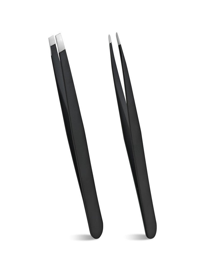 Ryidkcs Professional Tweezer Set for Eyebrows, Dual-Tip Design for Facial & Ingrown Hair Removal, Slant and Pointed Tip Precision Grooming Tools for Women/Men, Stainless Steel with Case - Black - Image 1