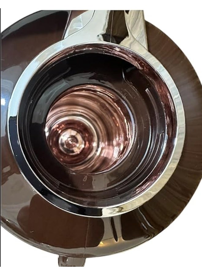 قارورة حرارية مفرغة من الهواء يابانية، مصنوعة من الفولاذ المقاوم للصدأ، بمقبض بني، بتصميم مخطط، سعة 1.3 لتر - Image 2