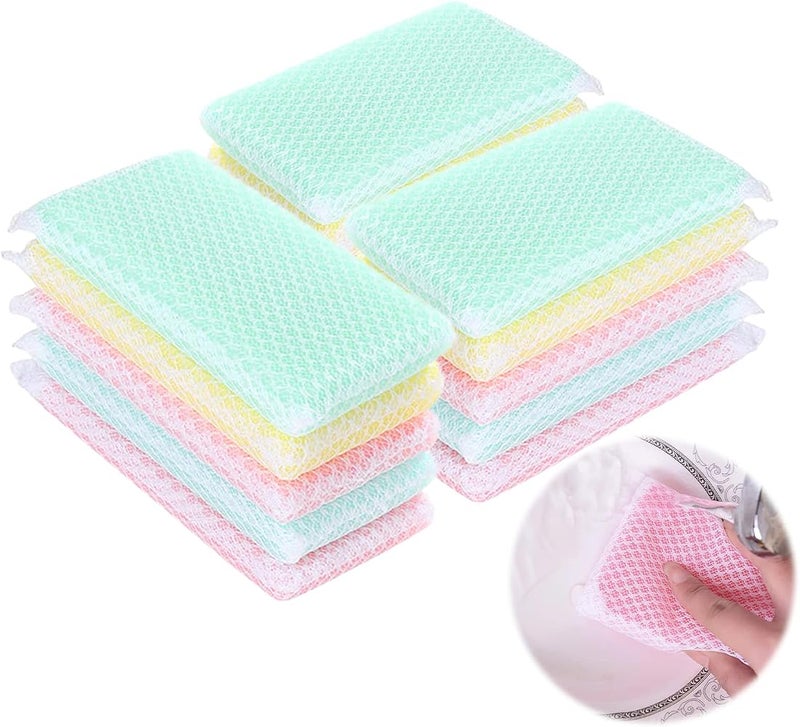 KRIZJUES Sponge Individually Wrapped, Kitchen Dishwashing Sponge, Mesh Net Scouring Pad, Odor-Free Sponge Wipes Suitable for Travel Apartments (Multicolor Pack of 15) - Image 1