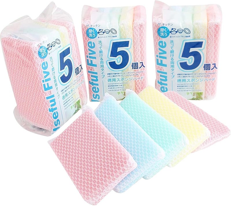 KRIZJUES Sponge Individually Wrapped, Kitchen Dishwashing Sponge, Mesh Net Scouring Pad, Odor-Free Sponge Wipes Suitable for Travel Apartments (Multicolor Pack of 15) - Image 2