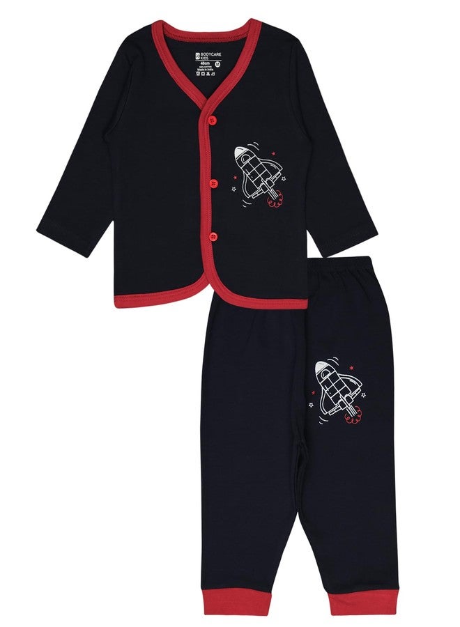 BODYCARE Unisex Baby Cotton Blend Baby Top & Pyjama Set - Navy - Image 1