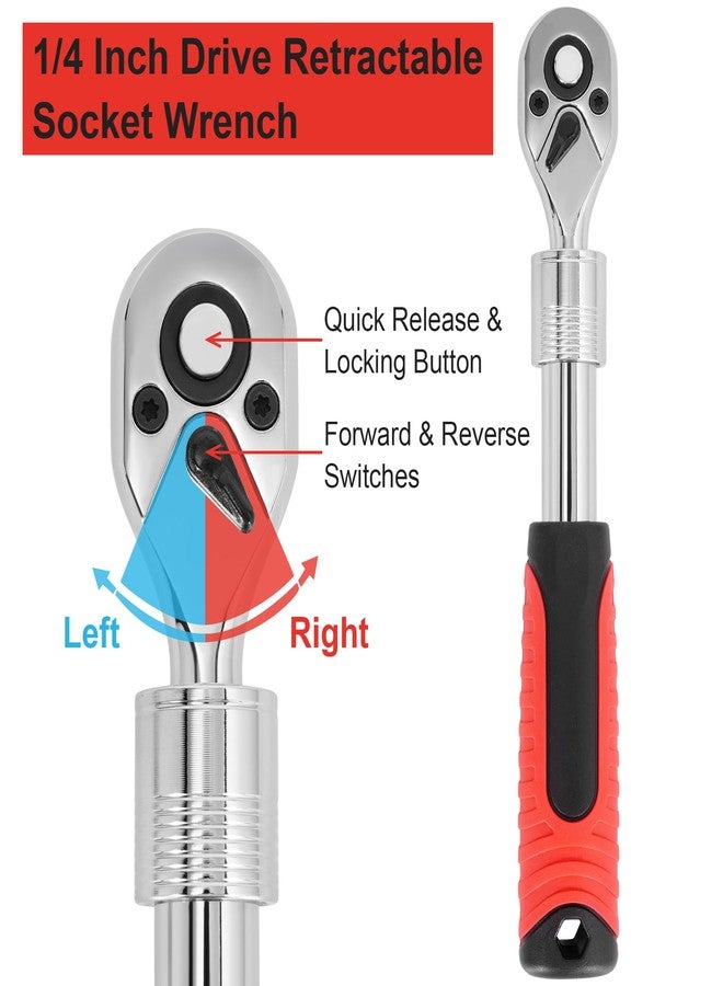 RUTU 1/4-inch Drive Extendable Ratchet,72-Tooth Quick Release Ratchet Wrench with Soft Grip Handle,Reversible,Red - Image 4