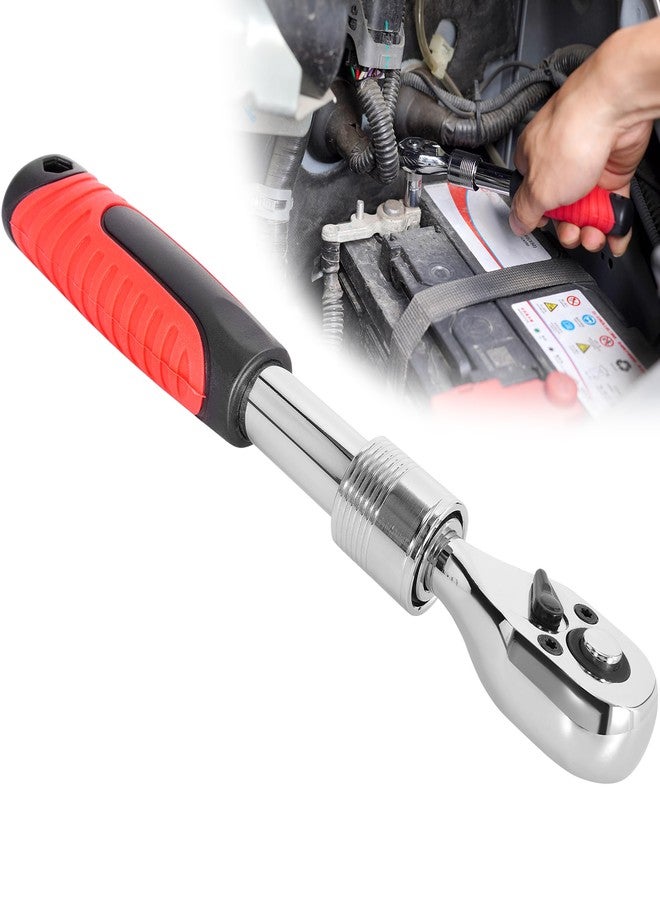 RUTU 1/4-inch Drive Extendable Ratchet,72-Tooth Quick Release Ratchet Wrench with Soft Grip Handle,Reversible,Red - Image 1