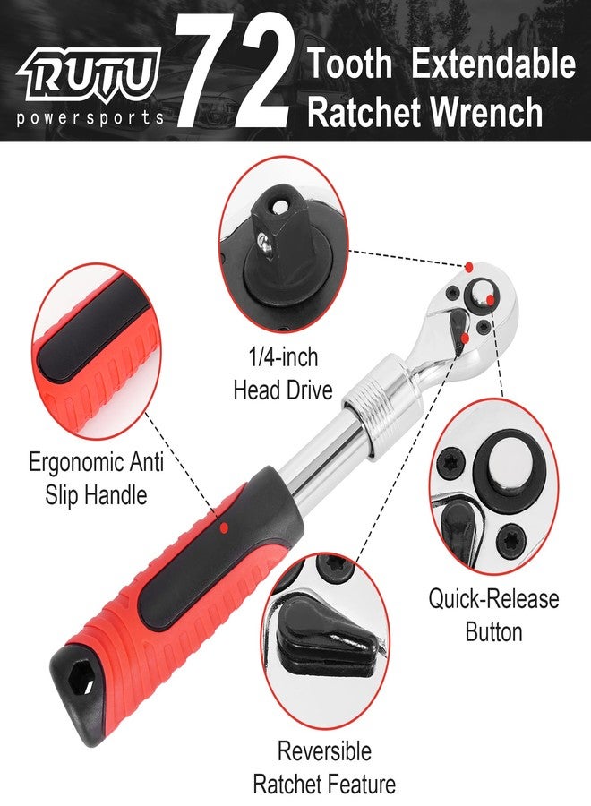 RUTU 1/4-inch Drive Extendable Ratchet,72-Tooth Quick Release Ratchet Wrench with Soft Grip Handle,Reversible,Red - Image 3