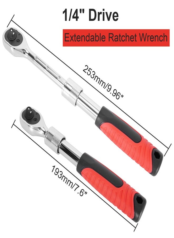 RUTU 1/4-inch Drive Extendable Ratchet,72-Tooth Quick Release Ratchet Wrench with Soft Grip Handle,Reversible,Red - Image 2