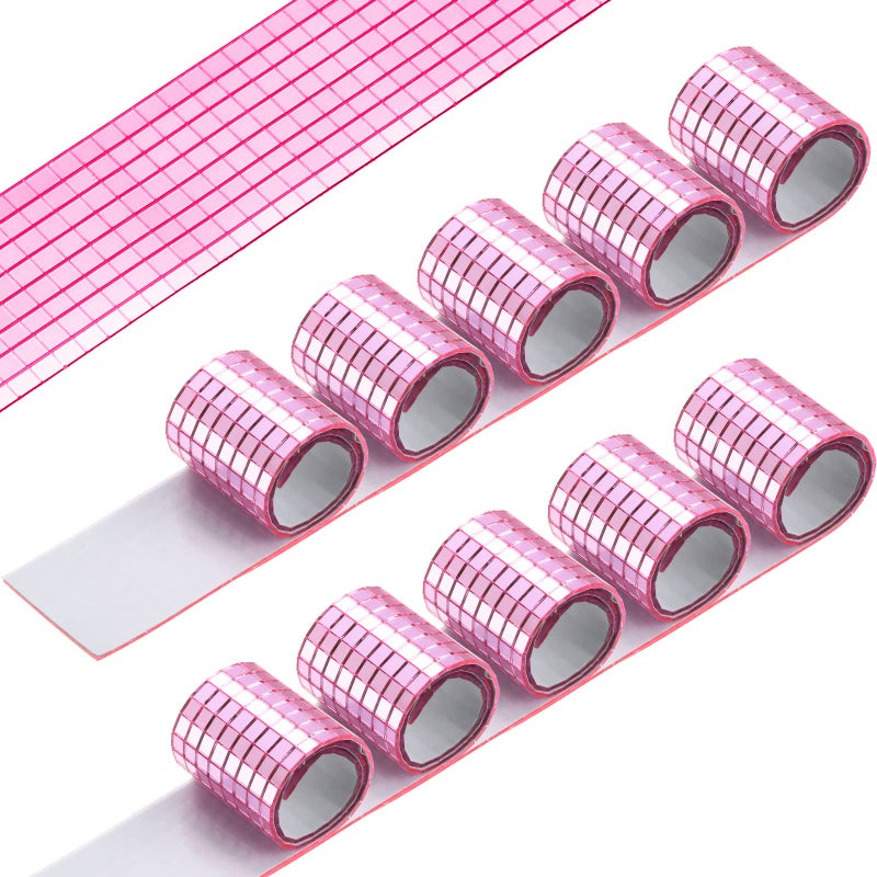 Queekay 4800 Pcs Disco Ball Self Adhesive Mirror Mosaic Tiles Glass 5 x 5 mm Mini Disco Tiles Stickers Tape for Crafts Small Square Mirror for DIY DecorationPink