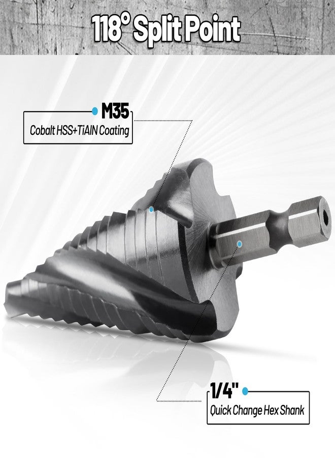 IRONANT Cobalt M35 Step Drill Bit 1/4" to 3/4", TiAlN Coating 4 Spiral Flute Step Bit for Stainless Steel, Metal, Aluminum, Plastic - Image 2