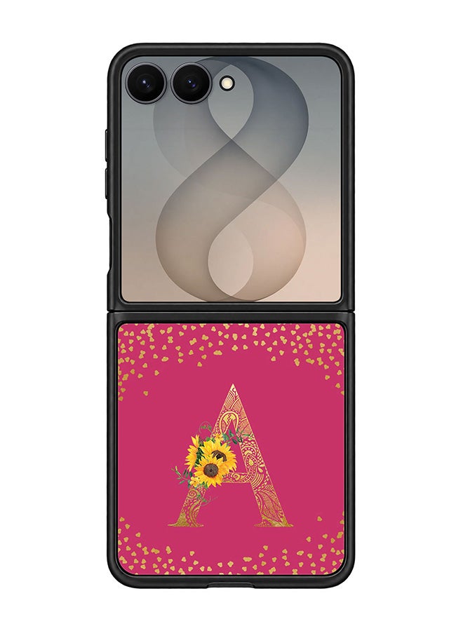 Stylizedd Rugged Case for Samsung Galaxy Z Flip8- Slim Fit Hybrid Rubber Cover Sunflower Monogram - A (Deep Pink)