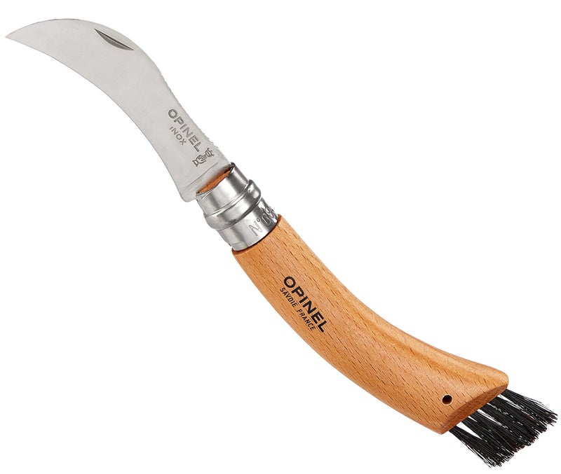 Opinel No. 08 Mushroom Knife – Pick + Clean Mushrooms, Beechwood Handle, Integrated Brush, Curved Sandvik Steel Blade, Made in France - Image 1