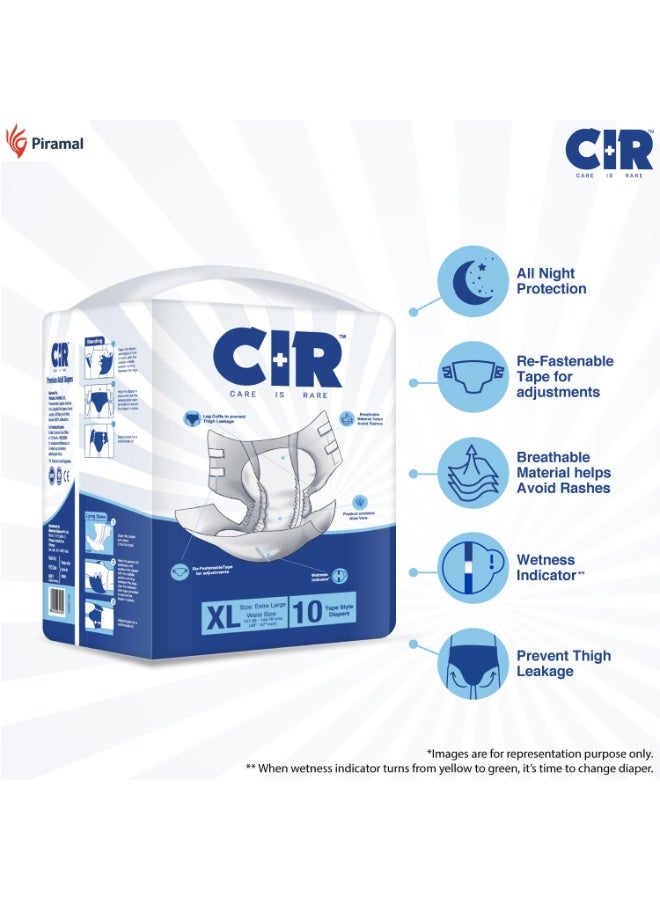 CIR Premium Unisex Adult Tape Diapers-All Night Protection With Aloe Vera,Xl -10 Units X Pack Of 2