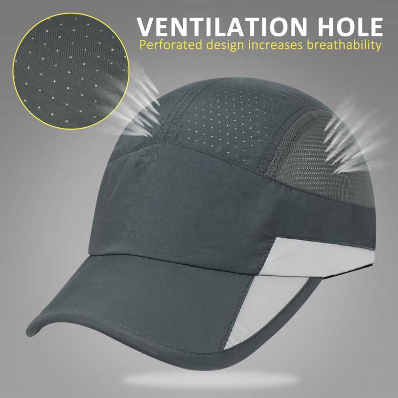 GADIEMKENSD Running Hat, Mens Outdoor Hat Unstructured Baseball Cap UPF 50 UV SPF Exercise Run Caps Reflective Breathable Light Sun Hats Quick Dry Summer Sports Hat Cap Men Woman Under 10 Dark Grey - Image 4