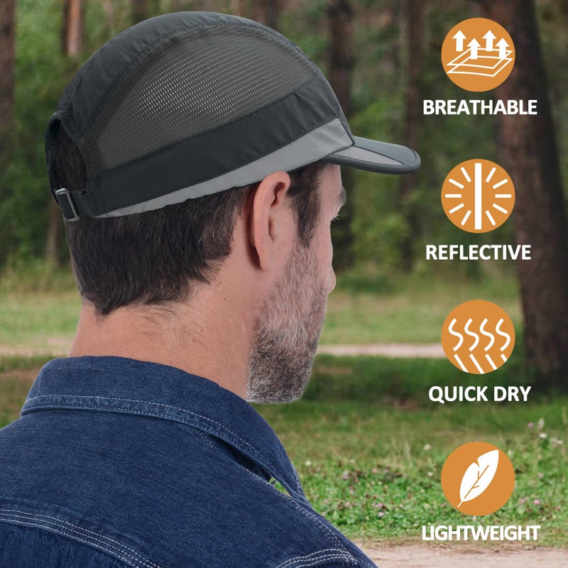 GADIEMKENSD Running Hat, Mens Outdoor Hat Unstructured Baseball Cap UPF 50 UV SPF Exercise Run Caps Reflective Breathable Light Sun Hats Quick Dry Summer Sports Hat Cap Men Woman Under 10 Dark Grey - Image 2
