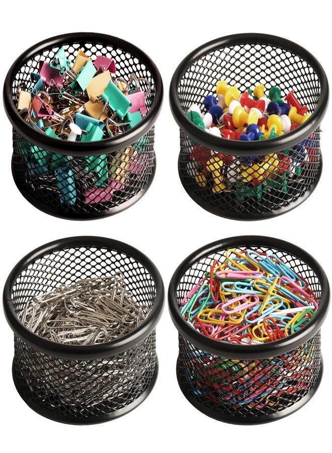 FUCDTEFC Paper Clip Holder, Paperclip Holders for Desk, Mesh Paper Clip Holder for Desk Binder Wire Mesh Bowls, Paper Clip Dispenser Organizer for Holding Small Parts Office Accessories Black 4 Pack - Image 1