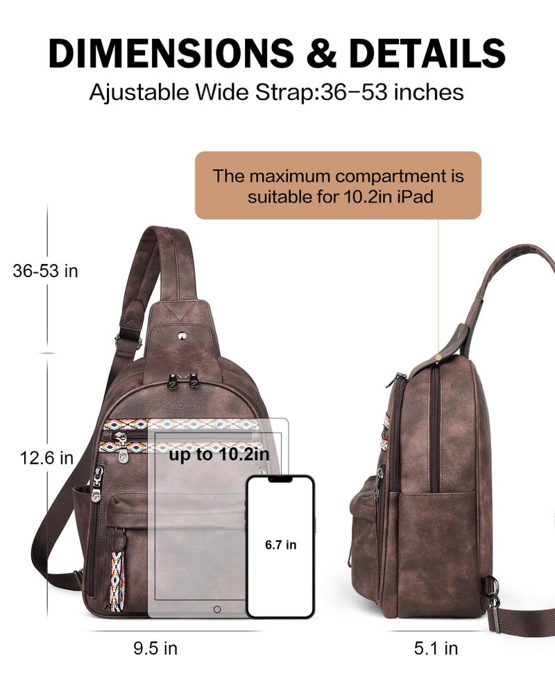 FADEON Large Sling Bag for Women, Leather Crossbody Purse Designer Anti Theft Sling Backpack, RFID Fanny Packs for Travel - Image 4