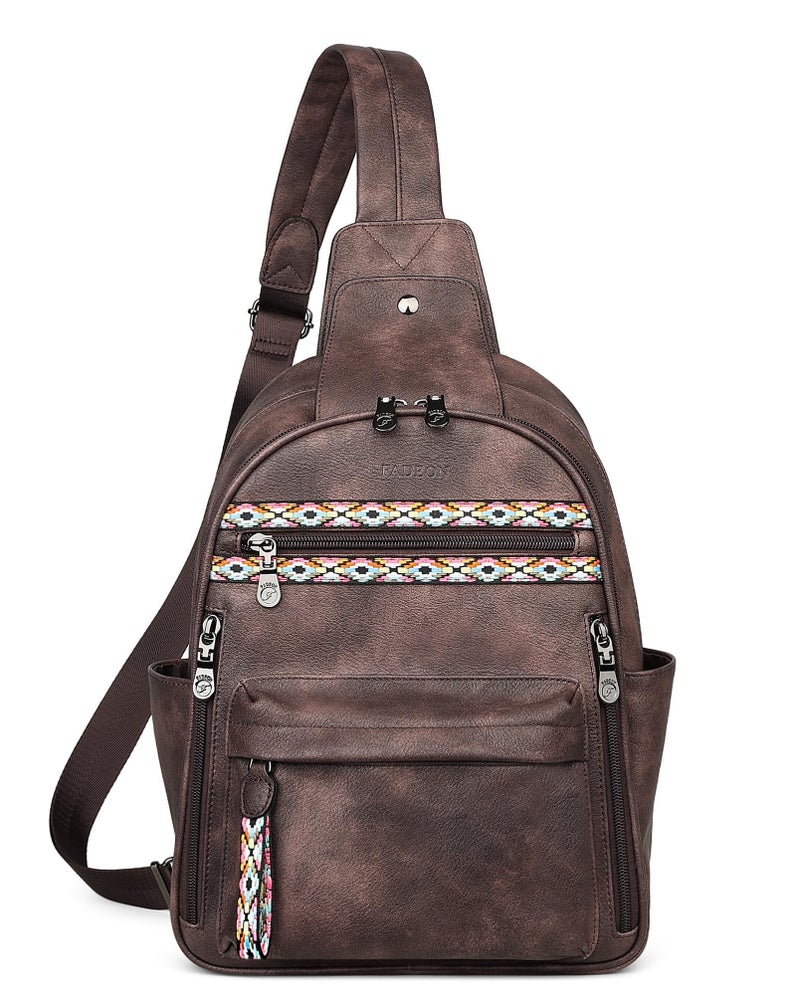 FADEON Large Sling Bag for Women, Leather Crossbody Purse Designer Anti Theft Sling Backpack, RFID Fanny Packs for Travel - Image 1