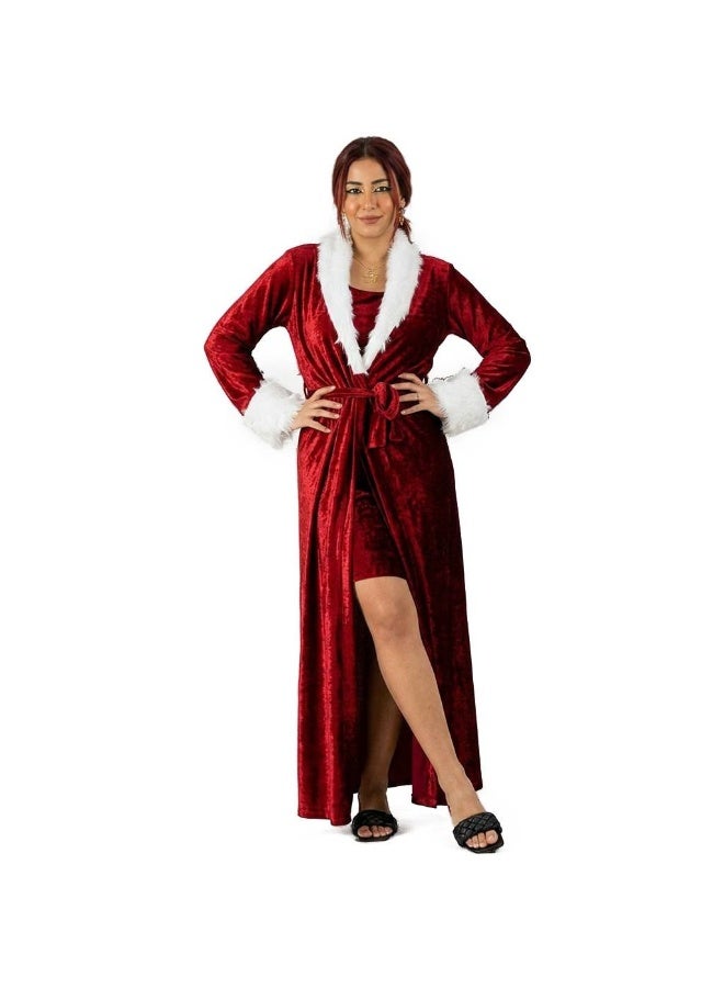 Women's velvet nightgown with white faux fur trim - Image 2