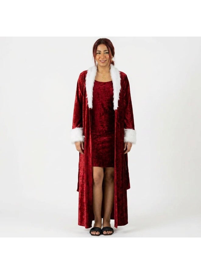 Women's velvet nightgown with white faux fur trim - Image 1