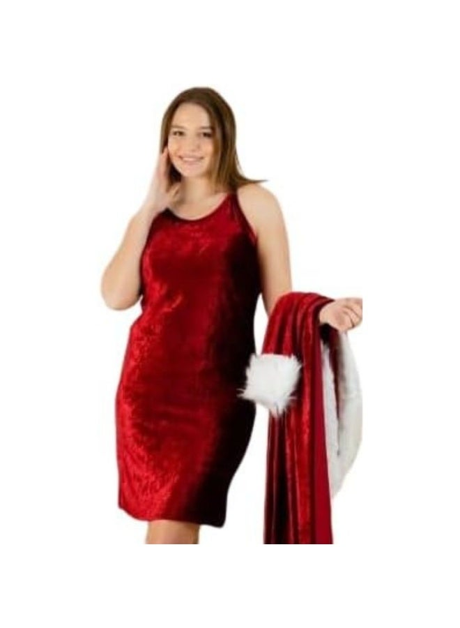 Women's velvet nightgown with white faux fur trim - Image 4