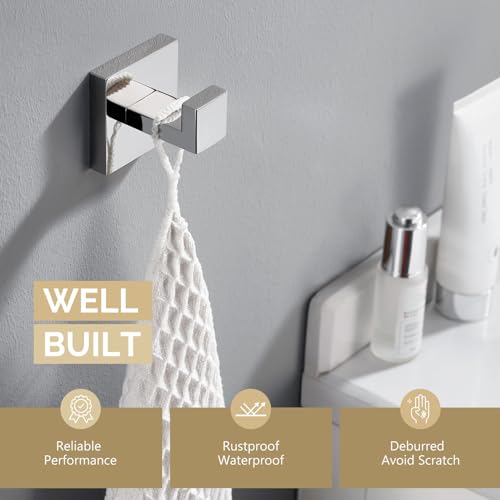 Angle Simple Towel Hook for Bathroom, SUS 304 Stainless Steel Shower Bath Towel Robe Hanger, Wall Coat Hook, Polished Chrome - Image 3