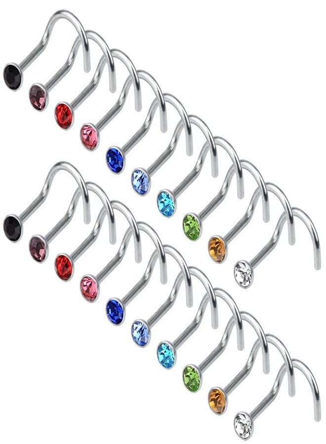 cnomg 20 pieces 316L Stainless Steel Rhinestone Nose Stud Rings Body Piercing- 10 Mixed Color 2.2 MM - Image 3