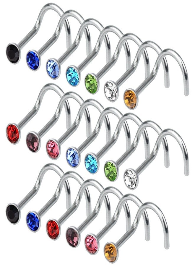 cnomg 20 pieces 316L Stainless Steel Rhinestone Nose Stud Rings Body Piercing- 10 Mixed Color 2.2 MM - Image 1