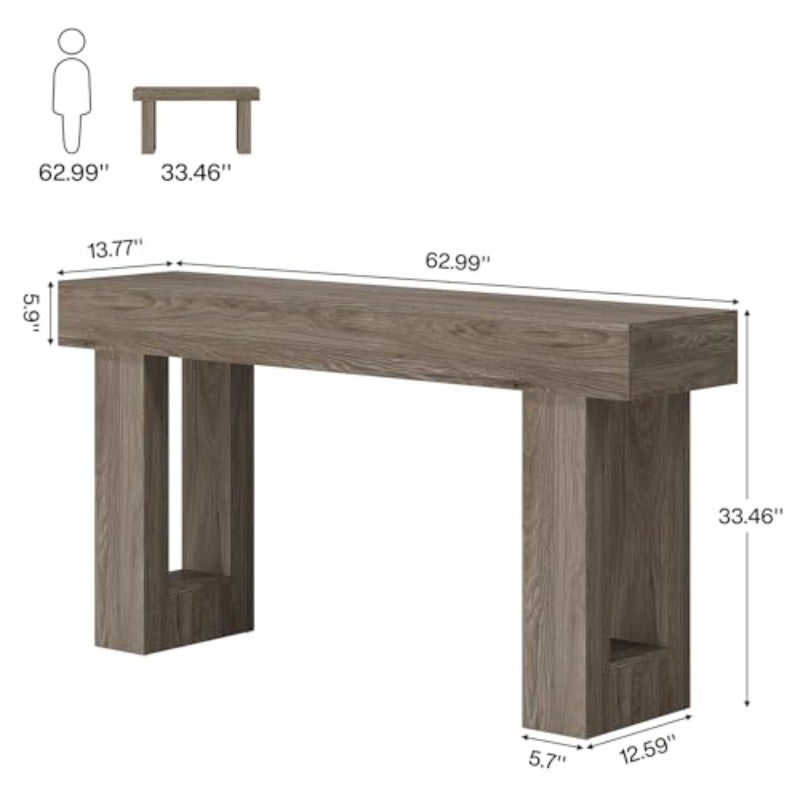 160cm Long Console Table Wooden Rectangular Sofa Table Behind The Couch Farmhouse Entryway Table for Entrance Hallway Living Room Grey - Image 2