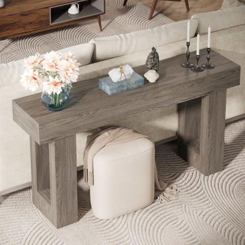 160cm Long Console Table Wooden Rectangular Sofa Table Behind The Couch Farmhouse Entryway Table for Entrance Hallway Living Room Grey - Image 4