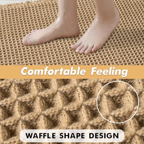 MIULEE Set of 2 Waffle Bathroom Rugs, Boho Bath Rugs Non Slip Washable, Super Absorbent Bath Mats, Ultra Soft Rubber Backed Shower Mats for Bathroom Floor, Tub, Brown, 17"x24"+18"x30" - Image 5